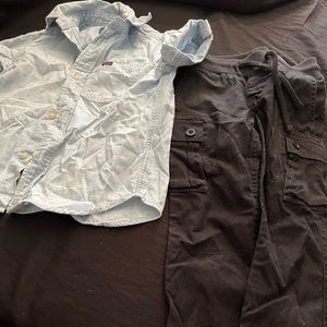 Denim short sleeved button up shirt & cargo pants